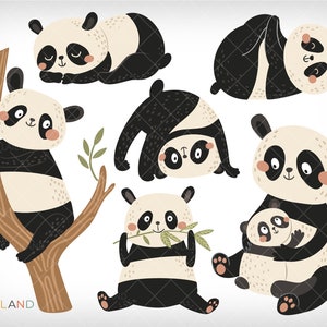 Panda clipart, lindo archivo panda png, mamá y bebé panda, panda png, panda durmiendo clipart, descarga digital, uso personal y comercial