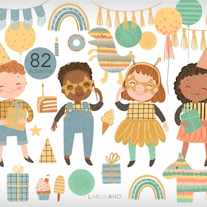 Verjaardagsfeestbundel, verjaardagsfeestje clipart, feestvarken illustraties, feestvarken illustraties, digitale download, persoonlijk, commercieel gebruik 027