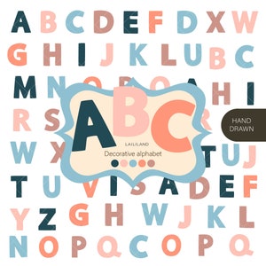 Clipart alphabet décoratif dessinés à la main, fichiers png, clipart ABC Téléchargement numérique Usage personnel et commercial 038