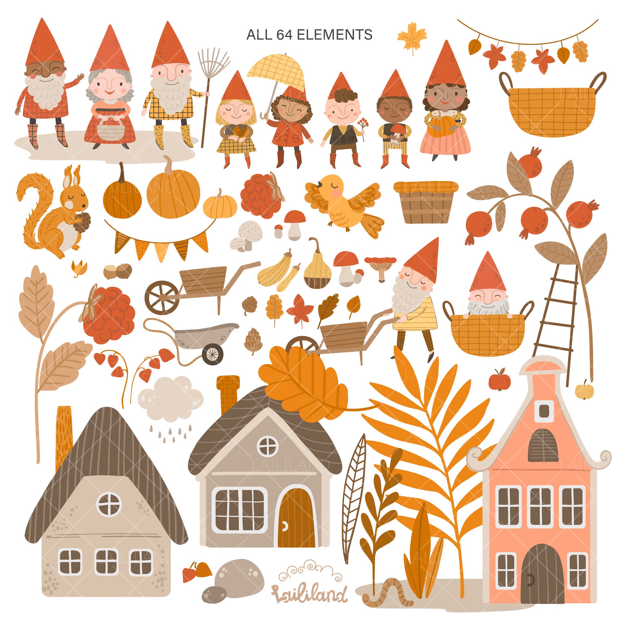 Fall Gnomes Clipart: Autumn Harvest Graphics (digital Download) - Etsy