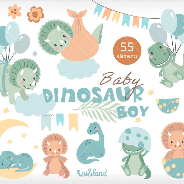 Baby dinosaur clipart, baby shower clipart, dinosaur clipart, dinosaur party digital clip art, newborn baby boy,Personal, Commercial use 007