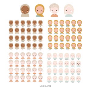 May include: A set of 90 digital illustrations featuring various facial expressions of people with different skin tones and hairstyles. The illustrations are in a cartoon style and are perfect for creating animated characters or adding personality to your designs.