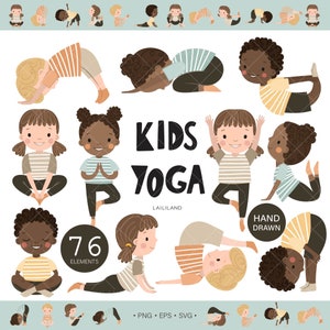 Kids yoga clipart, yoga poses clip art, children's yoga clipart, yoga for kids clipart, digital download, Personal and Commercial use 001