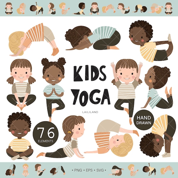 Clipart d'yoga pour enfants, clipart de poses d'yoga, clipart d'yoga pour enfants, yoga pour enfants clipart, téléchargement numérique, utilisation personnelle et commerciale 001