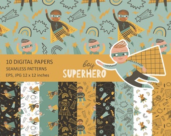 Superhero digital paper, superhero boy seamless pattern, kids seamless pattern, digital download, Personal and Commercial use 002
