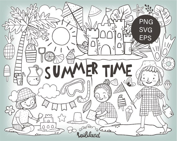 summer clipart black and white