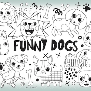 Hunde Schwarz Weiß Clipart, Hunde Doodle Clip Art, Hunde Gesicht Line Art Clip Art, digitaler Download, persönlicher und kommerzieller Gebrauch 003