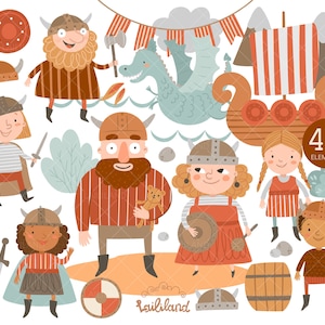Viking clipart, viking kid clip art, cute hand drawn vikings clipart, digital download, Personal and Commercial use