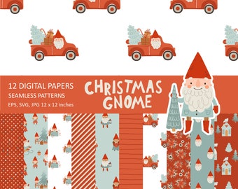 Christmas seamless pattern, gnome digital paper, winter digital background, instant download, Personal and Commercial use 021