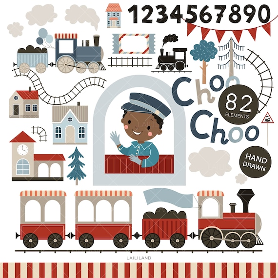 Train Clipart Set: Railroad Birthday Party PNG Graphics (Digital Download)