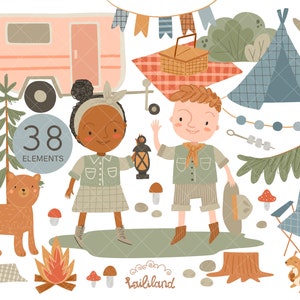 Imágenes prediseñadas de camping, imágenes prediseñadas de autocaravana, imágenes prediseñadas de niños que acampan, archivos png svg eps de suministros para acampar, descarga digital, uso personal y comercial 031