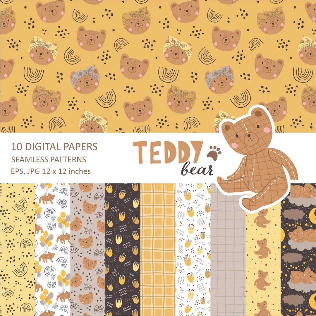 Teddy Bear Seamless Pattern: Baby Shower Digital Paper (JPG, EPS, SVG ...