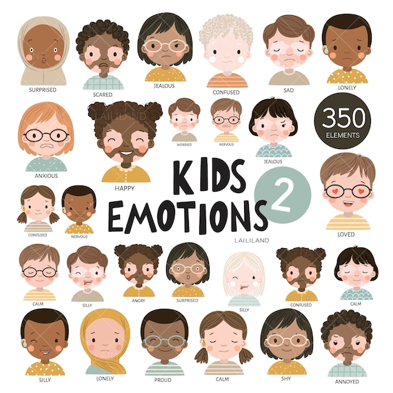 Kids Emotions Clipart: Faces PNG, Feelings Art (Digital Download)