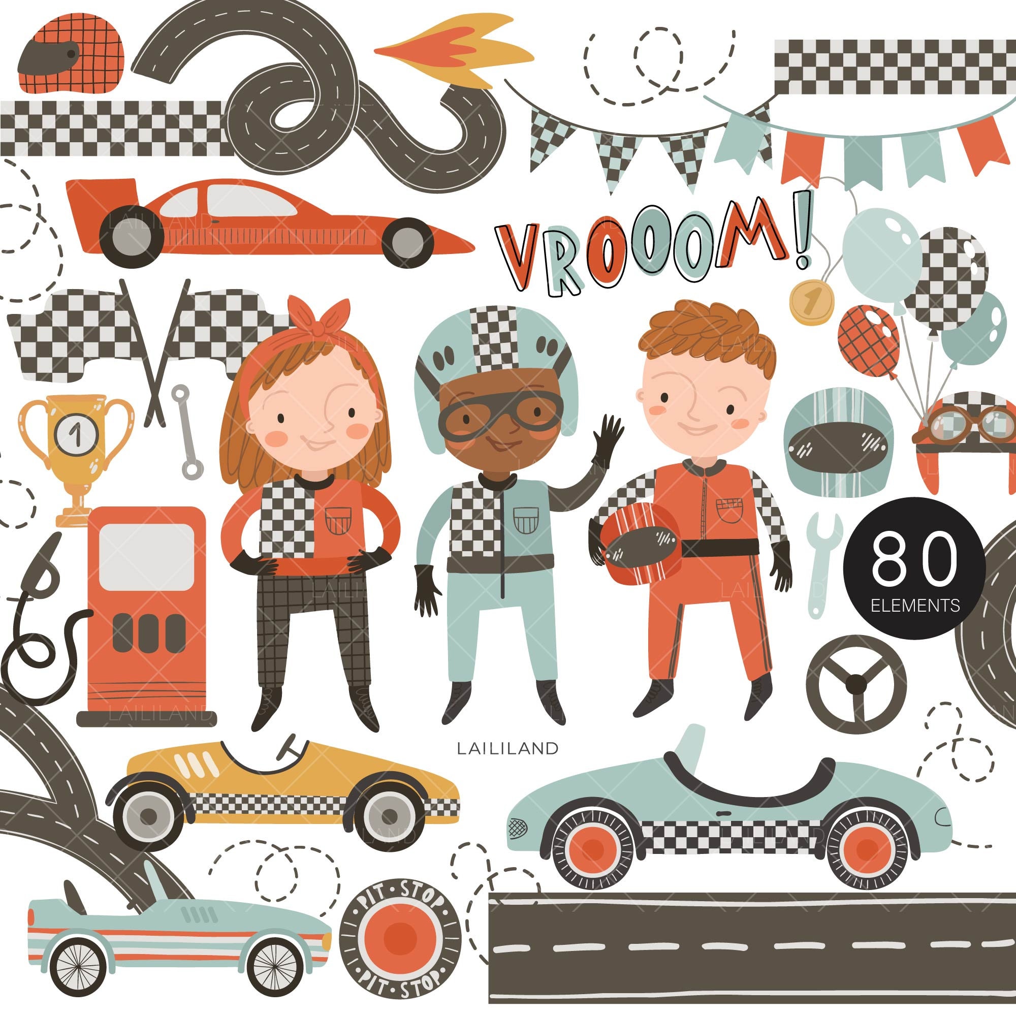 Race Car Clipart: Boy and Girl Racer Graphics, PNG, EPS, SVG (digital  Download) - Etsy Israel, image size:2000x2000