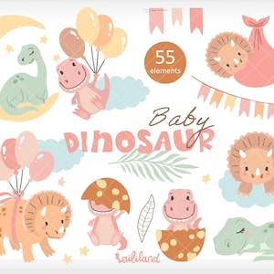 Baby shower clipart, dinosaur clipart, baby dinosaur clipart, dinosaur party clipart, newborn baby girl, perconal and commercial use 007