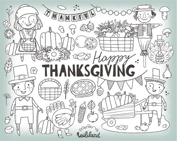Thanksgiving Black and White Clipart Happy Thanksgiving - Etsy