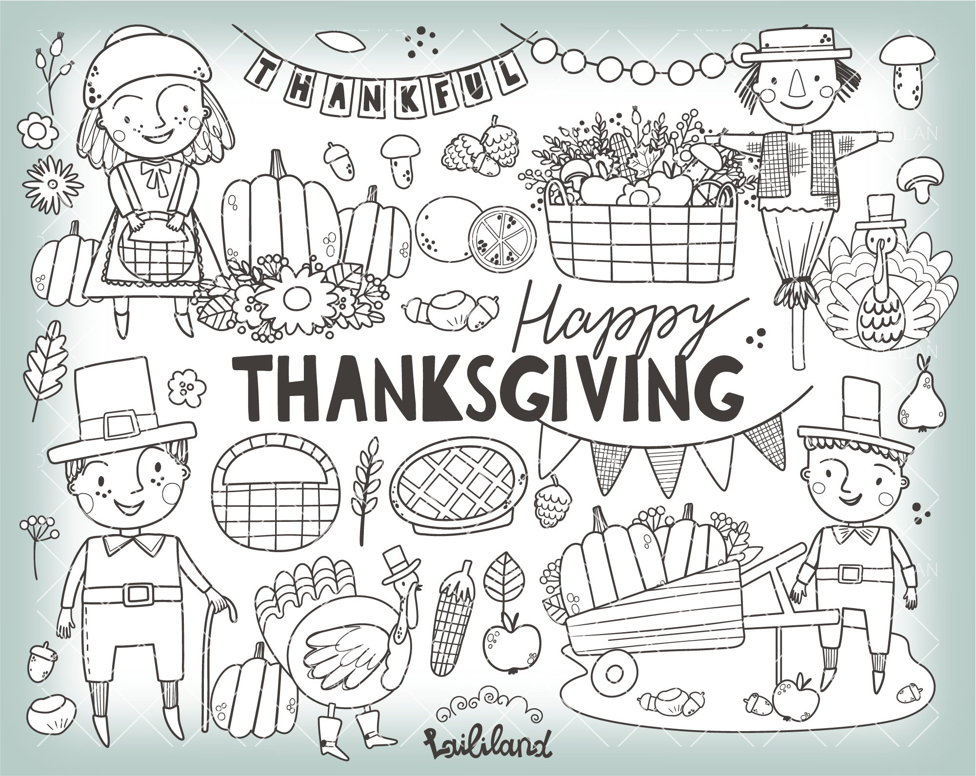 Thanksgiving clipart images black and white