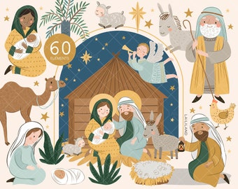 Nativity scene clip art, Mary, Joseph and baby Jesus png files, Sunday school clipart, digital download, Personal and Commercial use 021
