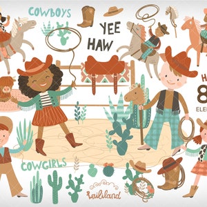 Pacote de cowgirl cowboy, clipart de cowboy, clipart de cowgirl, clipart de menina, clipart de menino, download digital, uso pessoal e comercial 006