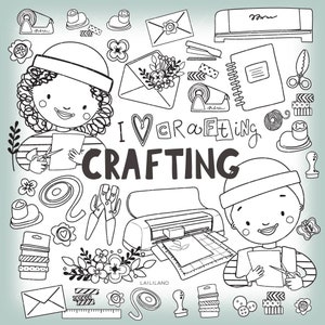 Crafting Black and White Clipart, Crafting Supplies Doodle Clip Art ...