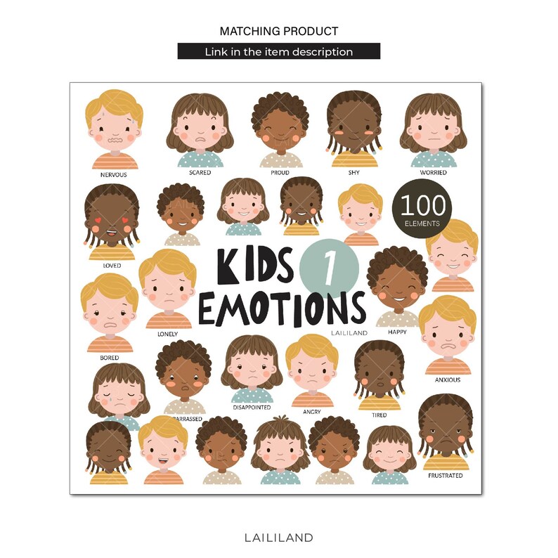 May include: A chart with illustrations of children's faces expressing different emotions. The chart is titled "Kids Emotions" and includes words like "happy", "sad", "angry", "tired", and "nervous".
