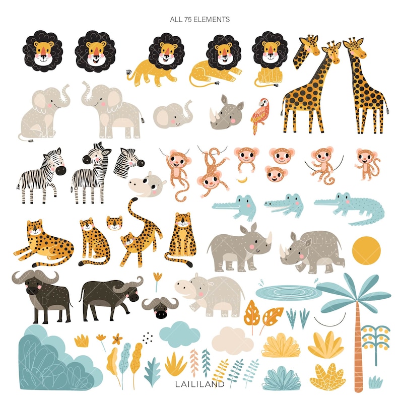 Safari Animal Clipart African Jungle Animals PNG EPS digital safari-animal-clipart-african-jungle-animals-png-eps-digital