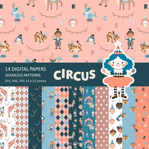 Circus digitaal papier en naadloos patroon Carnaval digitale achtergrond Instant download Persoonlijk en commercieel gebruik 038