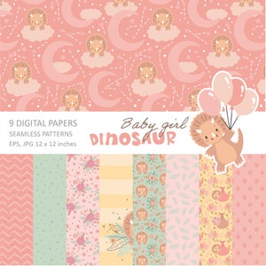 Baby dinosaur digital paper, baby shower digital paper, dinosaur seamless patterns, baby digital paper, Personal and Commercial use 007