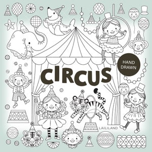 Circus zwart-wit clipart carnaval doodle png-bestanden Circus kinderen lijntekeningen clipart digitale download persoonlijk en commercieel gebruik 038