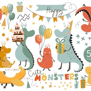 Clipart di mostri, clipart di mostri carini, clipart di buon compleanno, download digitale, uso personale e commerciale