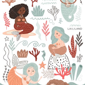 Mermaid Clipart, Sea Clipart, Cute Mermaid Vector Clip Art, Ocean ...