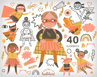 Superhero Girl Clipart: Digital Download
