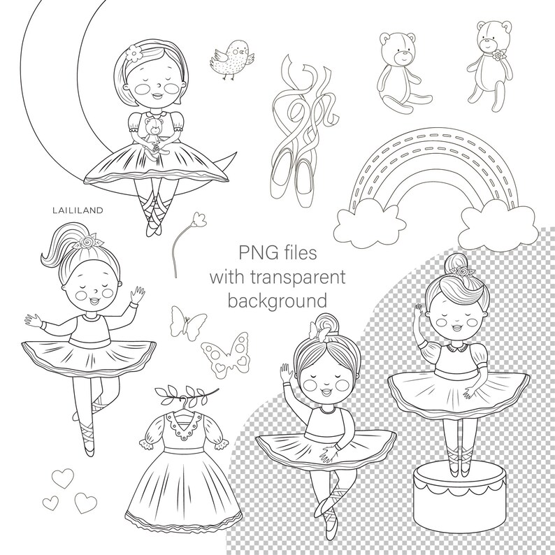 Ballerina Black and White Clipart Princess Doodle Clip Art - Etsy