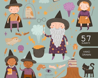 Wizard Clipart Set: Magic, Halloween Kids PNG Files (Digital Download)