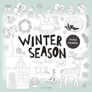 Winter Doodle Clipart: Snowman, Hand-Drawn Season Elements (Digital Download)