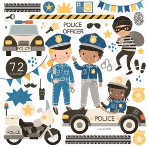Police clipart, clipart enfants police, clipart voiture de police, fichiers PNG de décorations de fête d'anniversaire de police, usage personnel et commercial 039