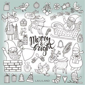 Christmas Black and White Clipart: Doodle Holiday PNG and EPS Files (Digital Download)