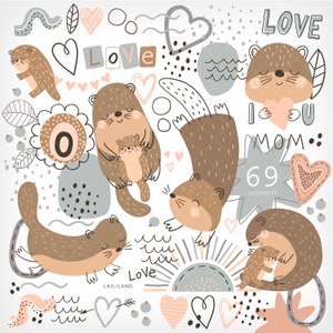 Otter clipart, animal clip art, mother day png clipart, valentine day clipart, digital download, Personal and Commercial use 030