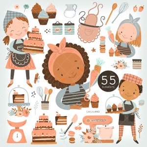 Baking clipart, baking girl clipart, baking supplies clipart, baking vector clipart, digital download, Personal and Commercial use, 001