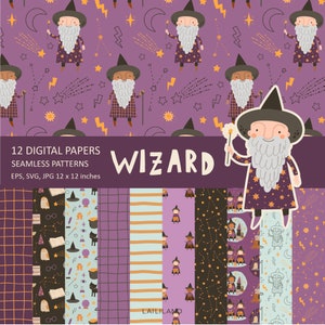 Wizard digital paper, magic seamless pattern, wizard digital background, instant download, Personal and Commercial use 017