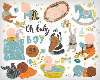 Premium Vector  Expecting a baby boy nursery clip art stickers for  scrapbooking