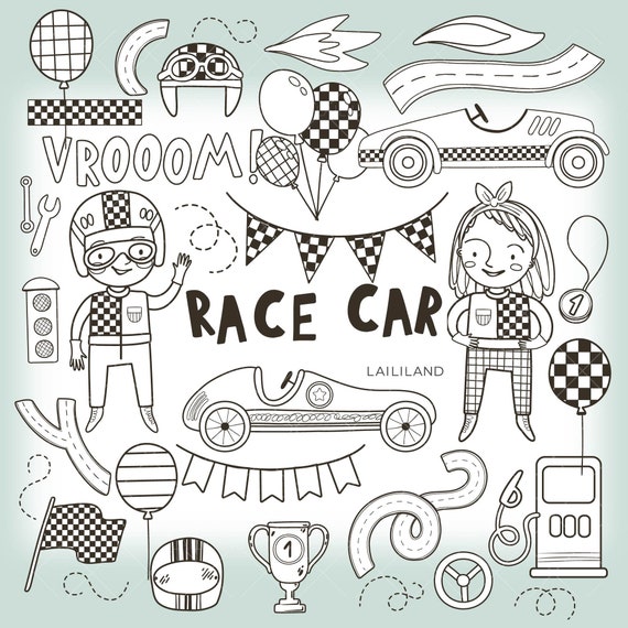 Clipart Racecar Black And White