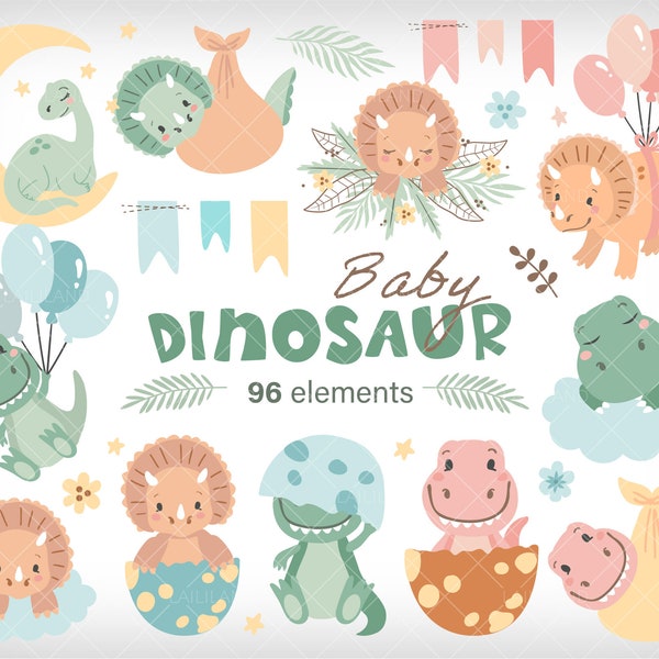 Baby dinosaur clipart, baby shower clipart, dinosaur clipart, dinosaur party digital clipart, dinosaur png, Personal and Commercial use 007