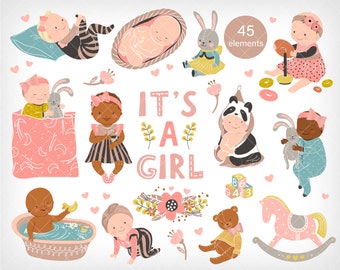 Baby Girl Clipart: Baby Shower Vector Graphics (Digital Download)