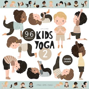 Posturas de yoga para niños, clipart, descarga digital, uso personal y comercial 001