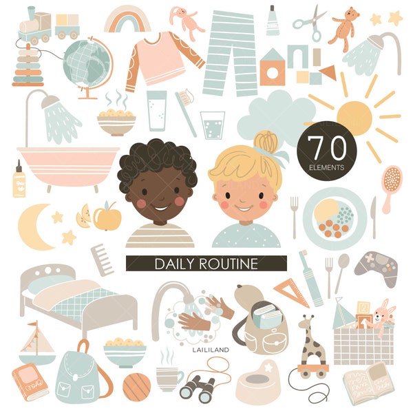 Kinder tägliche Routine Clipart, Routine ClipArt, Morgen Nachmittag Abend Routine png Dateien, digitaler Download, persönliche und kommerzielle Nutzung 001