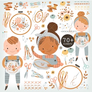 Imágenes prediseñadas de bordado, niña y niño para bordar, archivos PNG de suministros de bordado, imágenes prediseñadas para niños, descarga digital, uso personal y comercial 001