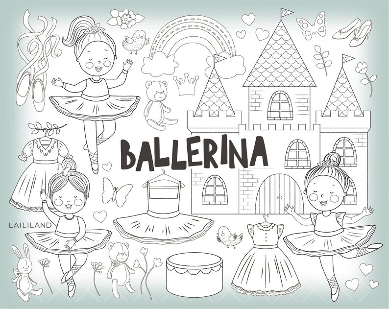 Ballerina Black and White Clipart Princess Doodle Clip Art - Etsy