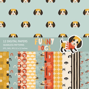 Dog digital paper, cute puppy seamless pattern, dog face digital background, instant download, Personal and Commercial use 003