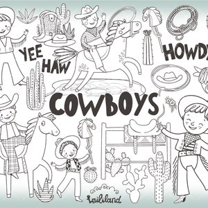 Cowboy schwarz weiß Clipart, Western Doodle Clip Art, Cowboy Linie Kunst png, digitaler Download, persönlicher und kommerzieller Gebrauch 006